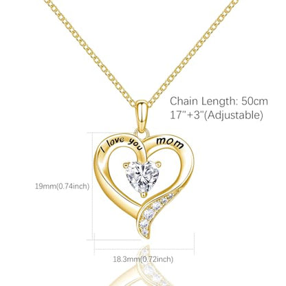 Mom Necklace 925 Sterling Silver Heart Necklaces for Women - color: 03-Gold