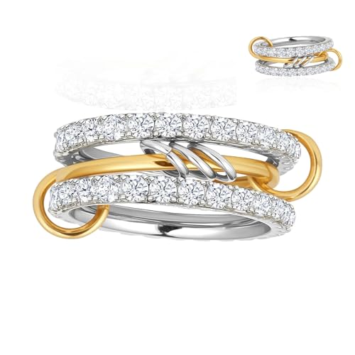 Stackable Rings Women Non Tarnish 18K Gold CZ Interlocking Ring Set | 18K Gold Plated, Hypoallergenic & Non Tarnish, Cubic Zirconia, Mixed Metals, Dainty Stacking Set, Gift for Her - color: gold and silver color