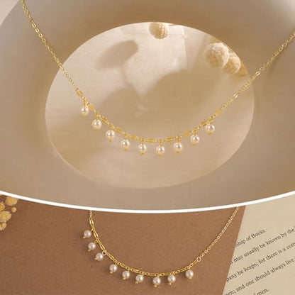 Pearl Necklaces for Women,Dainty Gold Pendant Necklaces Waterproof Jewelry | 14K Gold Plated Pearl Necklaces,Dainty Elegant Wedding Necklace,Small Cute Adjustable Minimalist Necklace,Non Tarnish Jewelry - color: GOLD-10