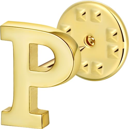 Initial Lapel Pin for Men Women, Brooch Pins for Men Suits, Metal Button Pins in 18K Gold and Silver Tone. - color: Gold-P