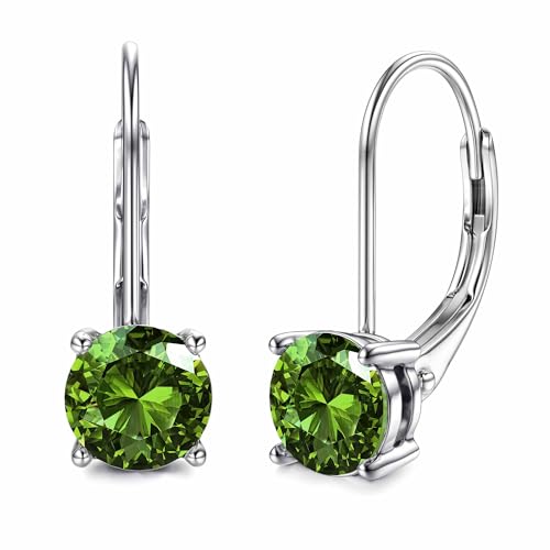 Moissanite Earrings, D Color Sterling Silver Dangle Drop Earrings for Women | 1.0ct-2.0ct D Color Brilliant Round Cut Earring 18K White Gold Plated Sterling Silver Earrings Moissanite Leverback - color: Silver+green, size: 1.0 ct 1 pair (0.5ct*2)-5mm