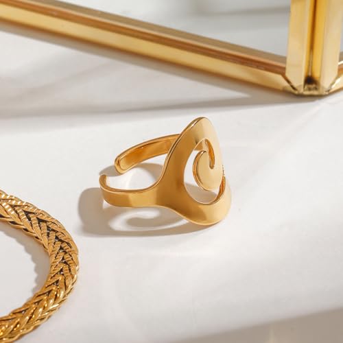 Minimalist Textured Twist Chunky Statement Ring,Gold Plated Stainless Steel Open Ribbed Band Stackable Chic Style Ring for Women - style: Style A