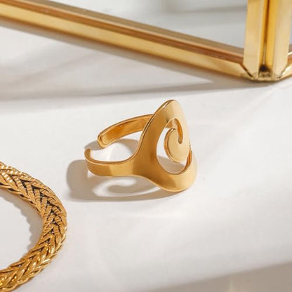 Minimalist Textured Twist Chunky Statement Ring,Gold Plated Stainless Steel Open Ribbed Band Stackable Chic Style Ring for Women - style: Style A