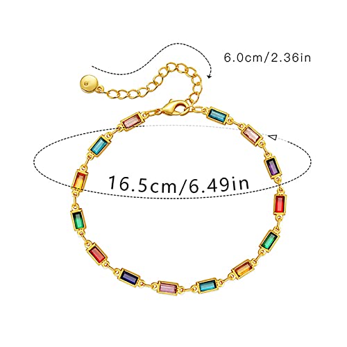Dainty Gold Bracelets for Women, 18 Gold Plated Adjustable Evil Eye/Butterfly/Beaded/Pearl/Heart/Turquoise Handmade Bracelet for Women - style: Square Crystal