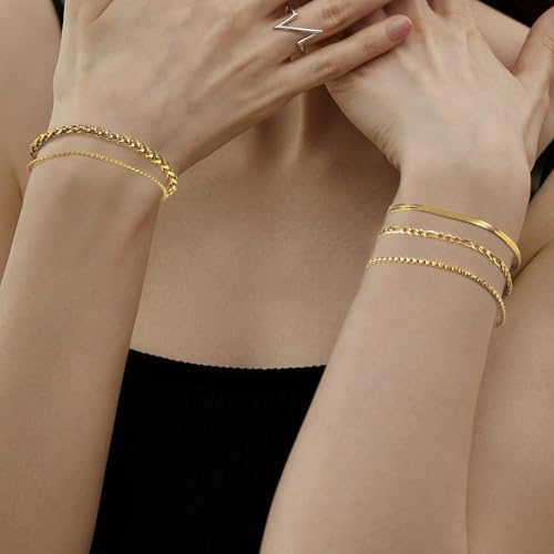 Gold Bracelets for Women Jewelry Sets for Women Trendy Thin Dainty Stackable Cuban Link Paperclip Chain Bracelet Pack Fashion Accessories Gifts for Womens