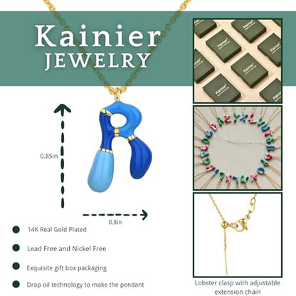 Kainier Bubble Letter Initial Necklace for Women, Colorful Balloon Alphabet Name Pendant Dainty Cute 14K Gold Plated Necklaces Jewelry Gifts… - color: Colourful, style: R
