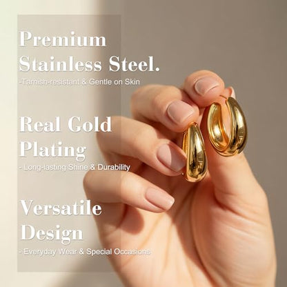 Chunky Gold Hoop Earrings for Women 9 Pairs, Fashion Resin Jewelry Gifts | Thick, Open, Twisted, Huggie, lightweight, 14K Gold-plated, Hypoallergenic, Great for Party/Gathering/Wedding/Work/Daily - color: Golden Earth
