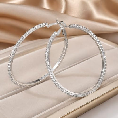 Big Chunky Gold Hoop Earrings for Women Beaded Large Statement Earrings Lightweight Fashion Jewelry Daily Wear Party Gift - color: F2:Silver 6.5cm