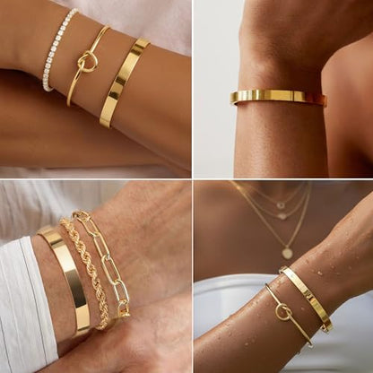 PLOMFOV Gold Bracelets for Women Stack Non Tarnish 14K Gold Plated Chunky Gold Bangles Bracelet Set Beaded Paperclip Chain Cuban Link Dainty Trendy Waterproof Stackable Cuff Bracelets Jewelry Gifts for Women - color: 5Pcs Gold-CZ Set