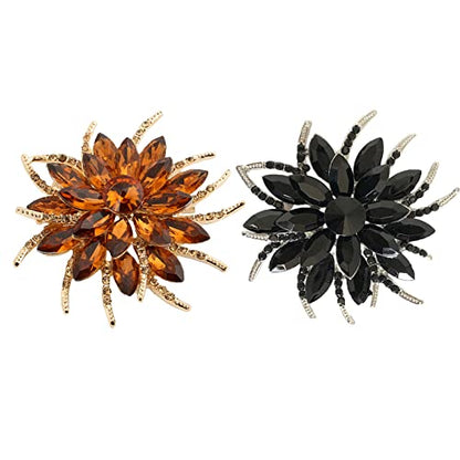seven wolves Women's Austrian Crystal Brooch Wedding Flower Leaf Bouquet Brooch - color: 2-Black Champagne