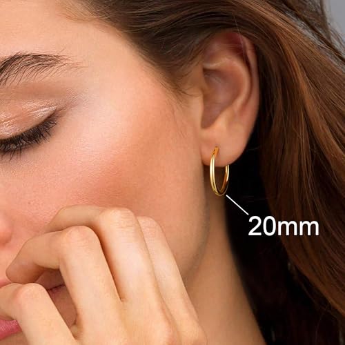 M MOOHAM Hoop Earrings for Women, Hypoallergenic 14K Gold Plated Earrings | Gold Plated Hoop Earrings Set for Sensitive Ears, Earring Stack for Women Trendy, Jewelry Gifts Lightweight 13-60mm - color: 2pcs-20mm-Gold-plated