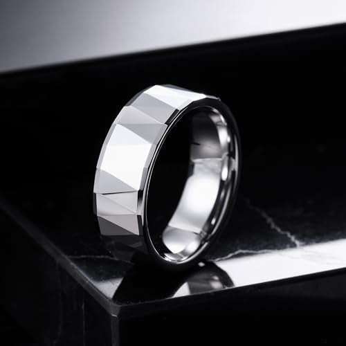 THREE KEYS JEWELRY Tungsten Wedding Band for Men Women Silver Hammered | 2mm, 8mm, Engagement Gift, Comfort Fit, Silver, Hammered - color: Silver 8mm B