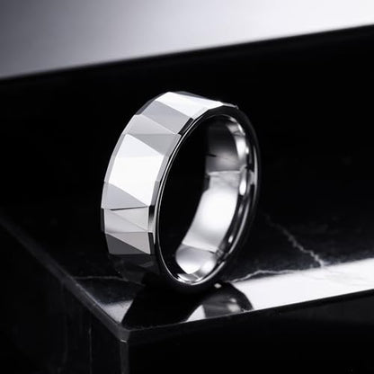 THREE KEYS JEWELRY Tungsten Wedding Band for Men Women Silver Hammered | 2mm, 8mm, Engagement Gift, Comfort Fit, Silver, Hammered - color: Silver 8mm B