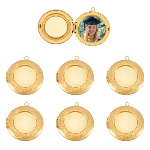 PH PandaHall Brass Locket Pendants Charms Photo Frame Charms for Necklaces Openable Memory Locket Pendant Flat Round Lockets for DIY Memorial Necklace Bracelet Keychain Jewelry Making Gifts - color: Brass Color