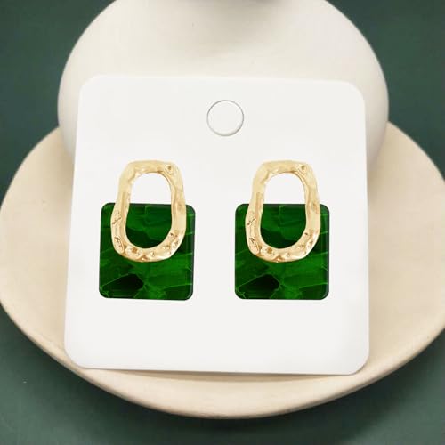 70s 80s Acrylic Hollow Round Geometric Dangle Drop Earrings Retro Square Oval Stud earrings For Women - style: Green