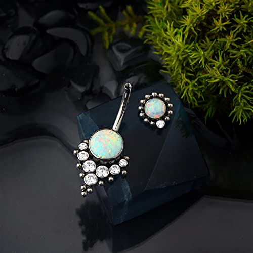 G23 Solid Titanium Belly Button Rings for Women Bezel Cluster 14G Implat-Grade Hypoallergenic Navel Rings Cute 14g Belly Rings - color: A-White Opal