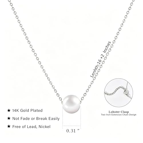 Pearl Necklace for Women, Dainty Pearls Choker Necklace for Women 14K Gold Plated Layered Pendant Necklace Handmade Gold Chain Necklace Everyday Jewelry Gift - color: Single Pearl-Silver