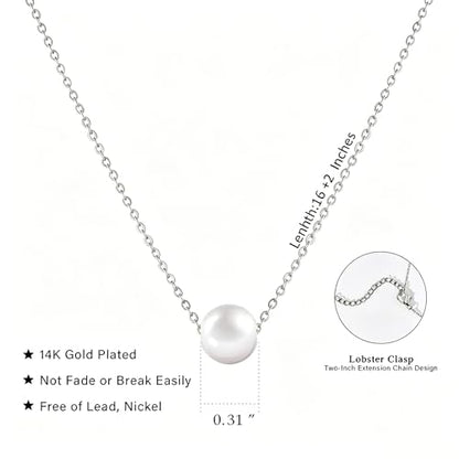 Pearl Necklace for Women, Dainty Pearls Choker Necklace for Women 14K Gold Plated Layered Pendant Necklace Handmade Gold Chain Necklace Everyday Jewelry Gift - color: Single Pearl-Silver
