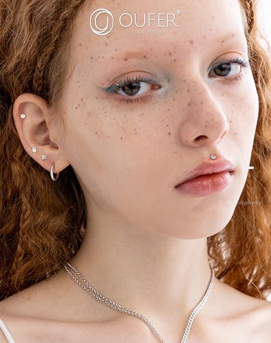 OUFER 925 Sterling Silver Flat Back Earrings, Clear CZ 16G Helix Piercing Jewelry, Silver Internally Threaded Cartilage Earrings Stud, Silver Lip Labret Rings for Women - color: Silver-2.5mm