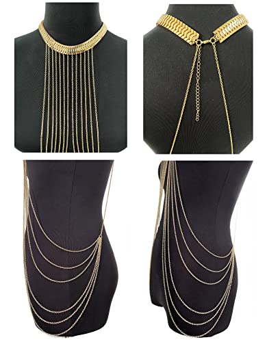 Harness Body Chain Sexy Layered Tassel Belly Waist Chain Necklace Boho Hot Bikini Nightclub Party Beach Body Jewelry for Women and Ladies Gold Tone - style: B:Style B