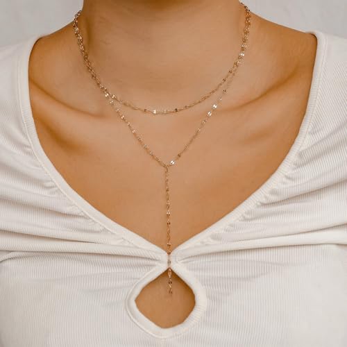 Dcfywl731 Minimal Dainty Gold Plated Dangle Earrings Layered Bar Pendant Neckalce Gold Long Y-Necklace Gold Earrings and Necklaces Set Delicate Lariat Chain Jewelry for Women - color: K6