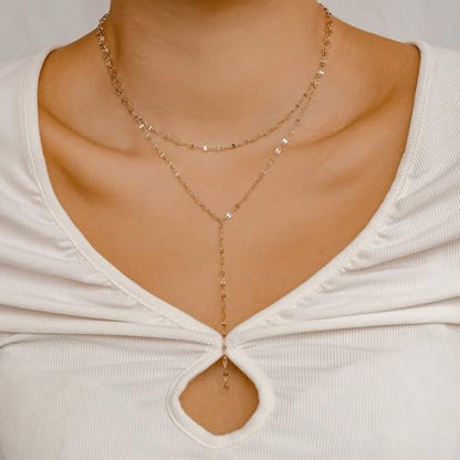 Dcfywl731 Minimal Dainty Gold Plated Dangle Earrings Layered Bar Pendant Neckalce Gold Long Y-Necklace Gold Earrings and Necklaces Set Delicate Lariat Chain Jewelry for Women - color: K6