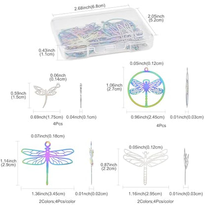 8-64Pcs Silver Goldern Color Heart Pendants Charms 10 Styles Heart Stainless Steel Metal Charms for Jewelry Making Crafting Necklaces Bracelets Earrings Keychains Birthday Gift - color: Colorful Dragonfly-24 pcs
