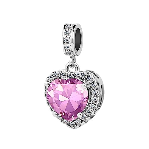 KunBead Dangle January-December Birthstone Love Heart Birthday Charms Compatible with Pandora Charm Bracelet Necklace - color: October