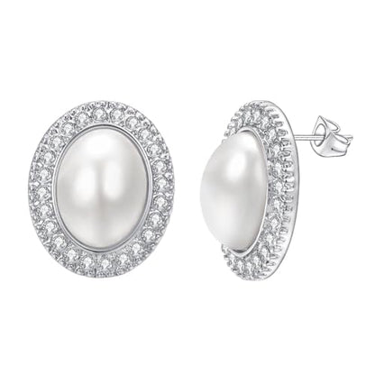 Pearl and Rhinestone Stud Earrings for Women Retro Statement Earrings Wedding Party Prom Jewelry - color: Mabe Pearl-Silver