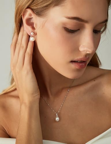 EAMTI Pearl Necklaces for Women Trendy 925 Sterling Silver Freshwater Cultured Single Pearl Necklace Dainty Pendant Necklace - color: Silver