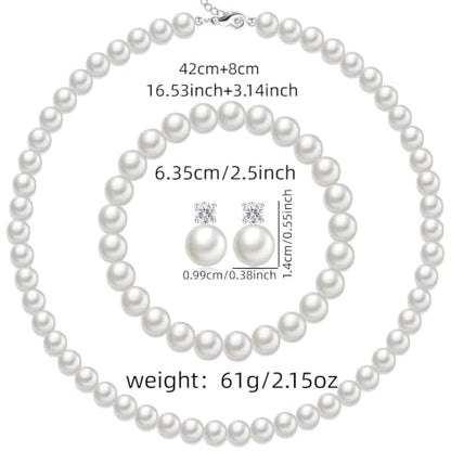 Classic Faux Pearl Necklace Bracelet Earrings Jewelry Set for Women Pearl Clip-on Stud Drop Dangle Earrings Jewelry Set Statement Bridesmaid Bride Birthday Wedding Accessory - color: Stud Earrings Set