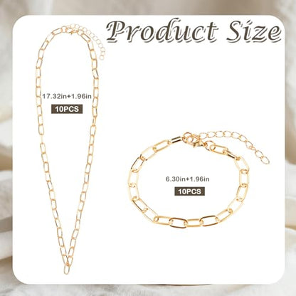 20 Pcs 18K Gold Plated Necklace Bracelet Chain Kit, Paperclip Alloy Link Fit Clip on Charm, Charm Bracelet Necklace Kit for Women DIY Jewelry Making (Gold) - color: Gold