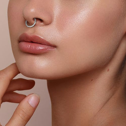 2PCS 16G Titanium Nose Rings for Women, Nostril and Septum | F136 Implant Grade Titanium, Hypoallergenic, 1.2 mm ×8 mm, Faceted and CZ Hinged Clicker Hoops for Nostril or Septum - color: Style B Silver-8mm
