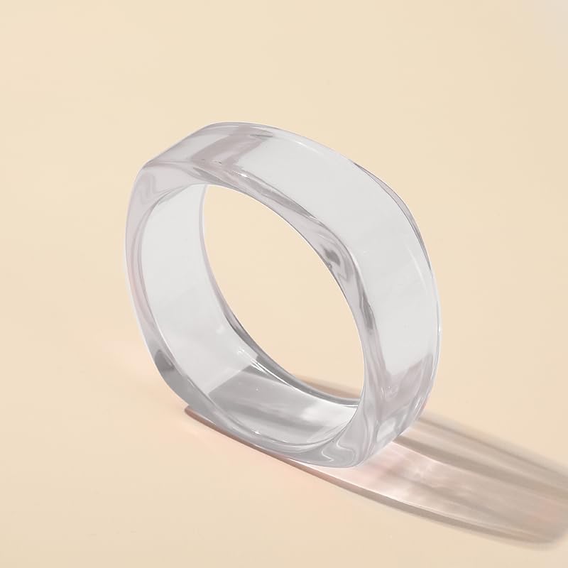 Acrylic Colorful Resin Open Bracelet Geometric Simple Transparent Wide Cuff Bangle for Women Lightweight Colorful Chunky Thick Thin Wide Face Resin Acrylic Cuff Bangle Jewelry - color: A Transparent