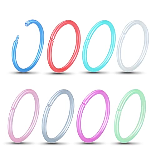 Oveta 8-32PCS 16G/20G Nose Rings Hoop Retainer Colorful Clear Bioflex Acrylic Septum Rings Cartilage Tragus Earrings Piercing Retainer Seamless Ring Hoop 5/16'' or 3/8'' - style: 20g 5/16'' Ring
