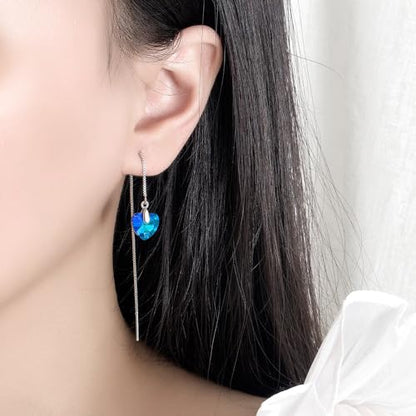 925 Sterling Silver Dangle Earrings with Charms Heart, Water drop, Moon, Star Long Drop Earring for Women Jewelry Gifts Hypoallergenic - color: ocean heart