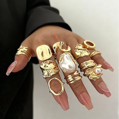 CSIYANJRY99 Chunky Gold Rings Set for Women Gold Stacking Knuckles Rings Set Accessorie Open Ring Boho Prom Costume Jewelry