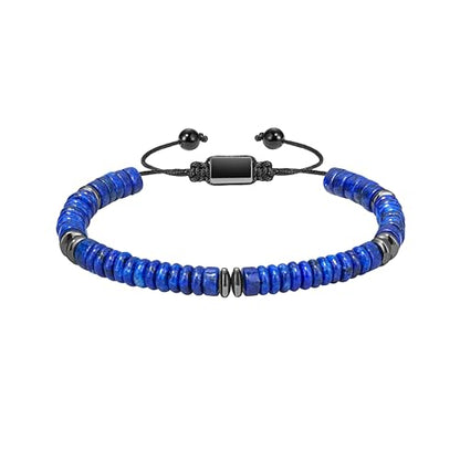Natural Stone Beaded Bracelet for Men Women Boho Adjustable - color: Lapis Lazuli