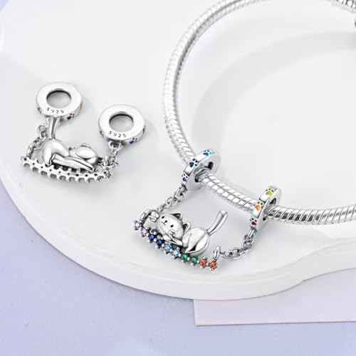 925 Sterling Silver Charms for Bracelets and Necklaces Lipstick and Perfume High Heels Dangle Pendants Heart Butterfly Bead Charms Halloween Christmas Gift for Womens - style: Cat Safety Chain