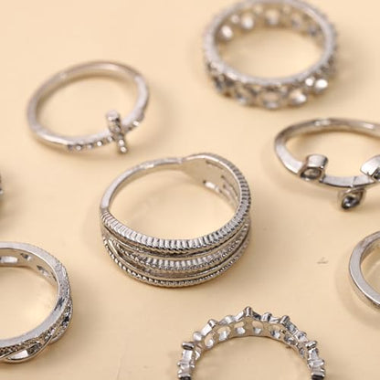 42-Piece Gold Tone Stackable Ring Set for Women, Boho Minimalist Stacking Rings with Crystal & Heart Accents, Adjustable Open Band Jewelry for Daily Wear - style: TZY-003350-01
