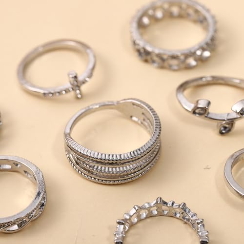 42-Piece Gold Tone Stackable Ring Set for Women, Boho Minimalist Stacking Rings with Crystal & Heart Accents, Adjustable Open Band Jewelry for Daily Wear - style: ZH00096