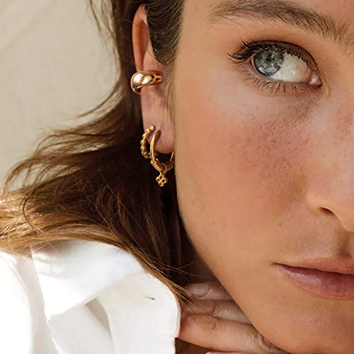 Women Ear Cuff Earring Gold Non Pierced Ear Cartilage Clip on Wrap Hoop 14K Gold Filled Tiny Boho Beach Simple Minimalist Delicate Handmade Hypoallergenic Jewelry Gift-Sold as Single/Pair - style: Dome Band