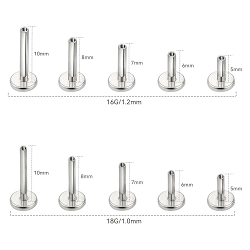 limerencia 16G/18G Hypoallergenic Internal Threaded Titanium Bar Post Replacement,Flat Back Stud Earrings Post Medusa Helix Couch Labret Bar for Women Men Sensitive Ears(A Pair) - color: silver tone, size: 16G-8mm