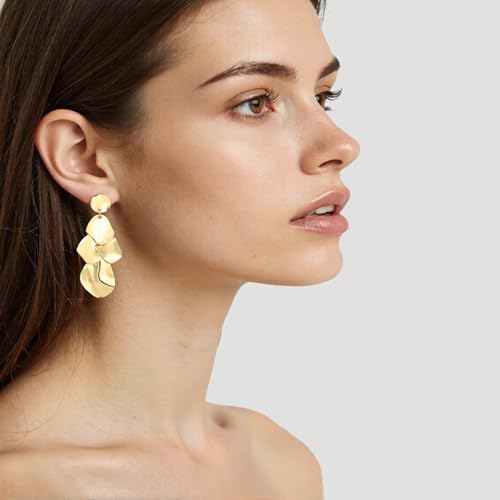 Sylph Large Gold Earrings for Women, Chunky Gold Statement Drop Dangle Earring Maple Leave Ginko Leaf Jewelry Gifts - style: Large Chandelier Earrings