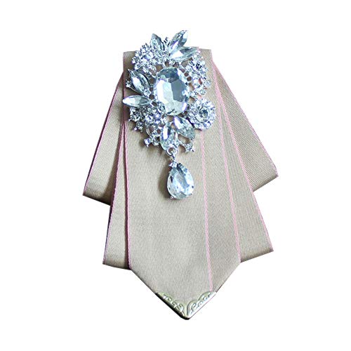 Crystal Bow tie Brooches Collar Pin Jewelry ribbon Fabric Bowknot Pre Tied Neck Tie For men Women wedding bridegroom - color: Beige
