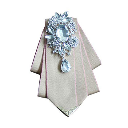 Crystal Bow tie Brooches Collar Pin Jewelry ribbon Fabric Bowknot Pre Tied Neck Tie For men Women wedding bridegroom - color: Beige