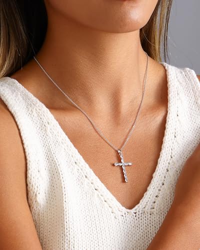 Cross Necklace for Women, 14K Gold Plated Cubic Zirconia Cross Pendant Necklace, Trendy Christian Jewelry Gifts for Baptism First Communion Christmas - color: Style I - Silver