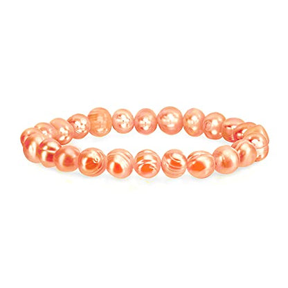 Savlano 8-9MM Cultured Freshwater Baroque Pearl Stretch Bracelet 7 Inches. Available In a Range of Beautiful Colors, For Women Comes with Gift Box - color: Peach