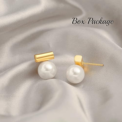 925 Sterling Silver Hoop Handpicked AAA+ Quality 7.5-8mm White Freshwater Cultured Pearl Dangle Drop Earrings Jewelry for Women - color: 8. Gold Plated Bar