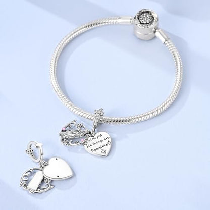 Hapour 925 Sterling Silver Charms for Bracelet Necklace Dangle Pendant Bead | Bear Charm, Elephant Zebra Cat Dream catcher Family Birthday European Jewelry Charm, For Women Mom - color: Virgin Mary Heart